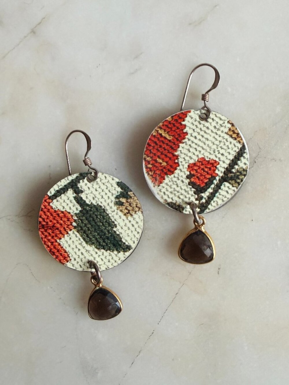 Mineral Spirit Vintage Floral Tin & Faceted Labradorite Dangle Earrings Like New